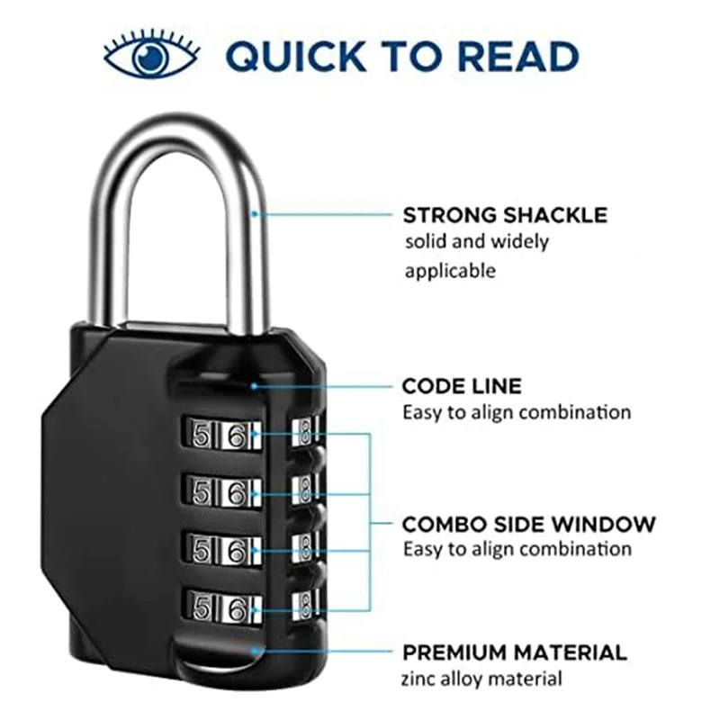 2Pcs 4-Digit Combination Padlock For Sports Lockers, Fences, Tool Boxes And Buckle Cabinets Durable