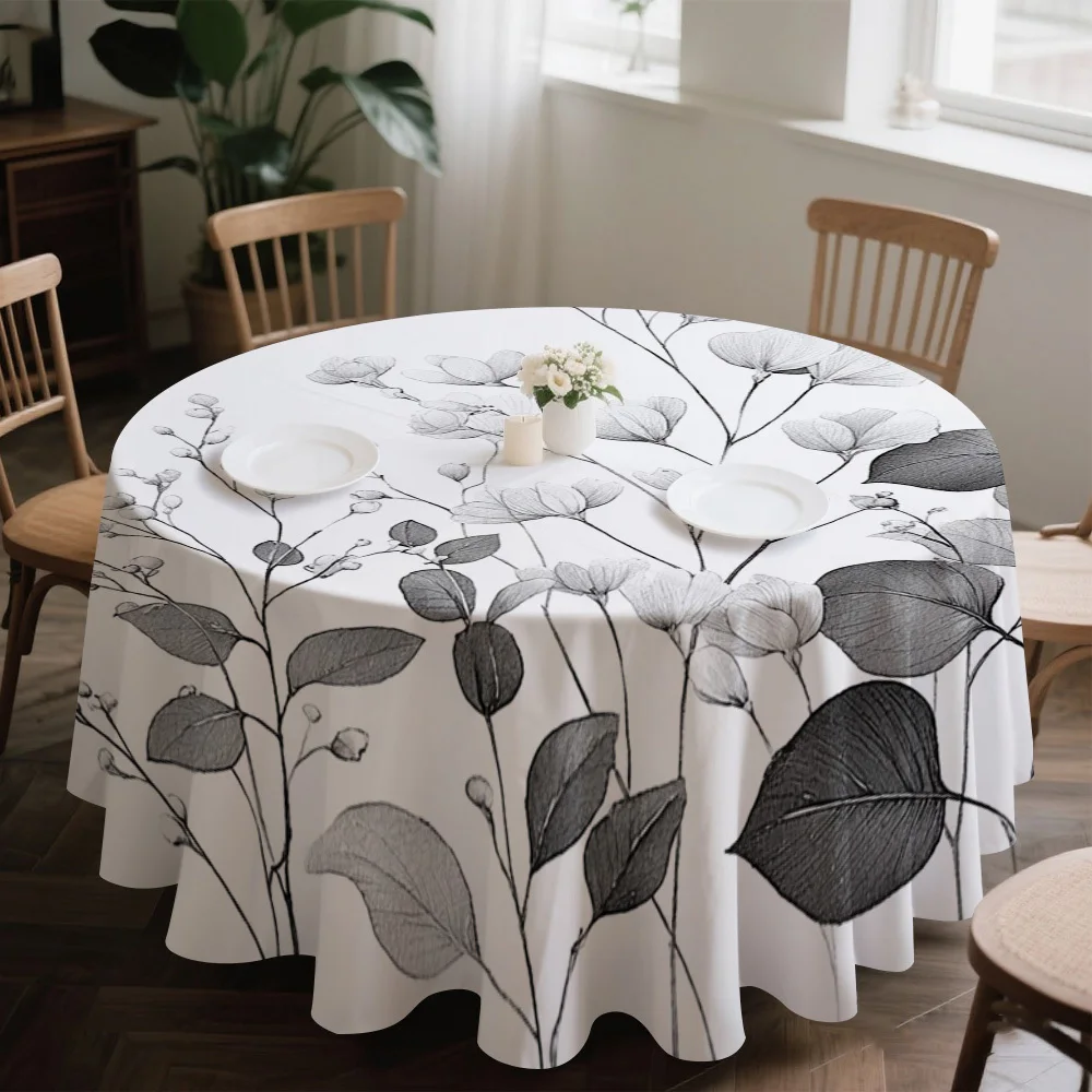 Single-color leaf and stem round tablecloth design, suitable for kitchen table style, is for tea partieszyc