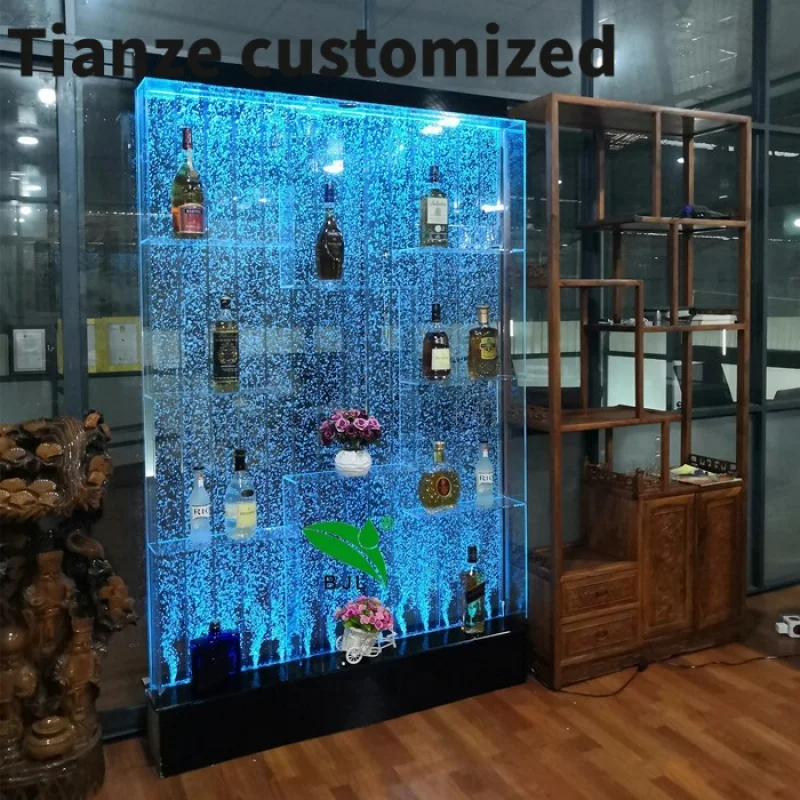 

Customized-used LED light aquarium water bubble wall wine bar cabinet luxury restaurant furniture