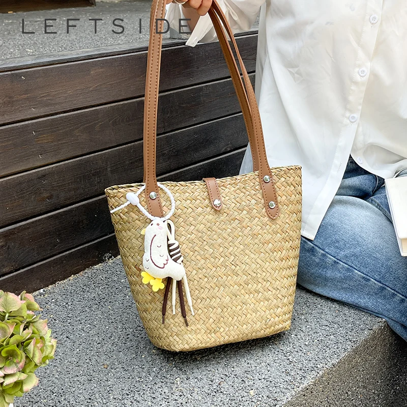 

LEFTSIDE Small Woven Straw Tote Bags for Women 2025 ​New Eco-friendly Handmade Shoulder Bag Females Beach Bags Summer Handbags