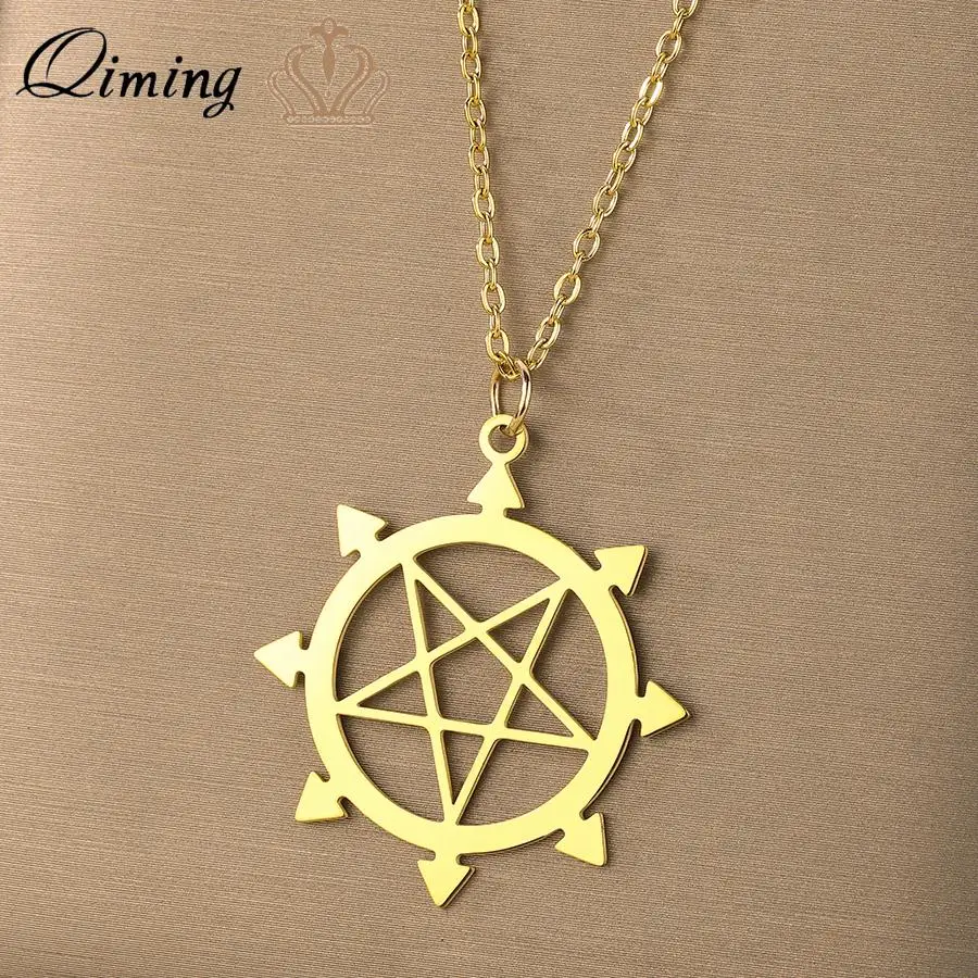 QIMING Algol Chaos Inverted Pentagram Necklace For Women Stainless Steel Eight Pointed Star Pendant Necklace Gift