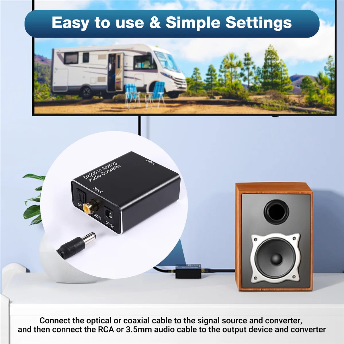 ABSQ-Digital to Analog Audio Converter,DAC Digital SPDIF Optical to Analog L/R RCA & 3.5Mm AUX Stereo Audio Adapter