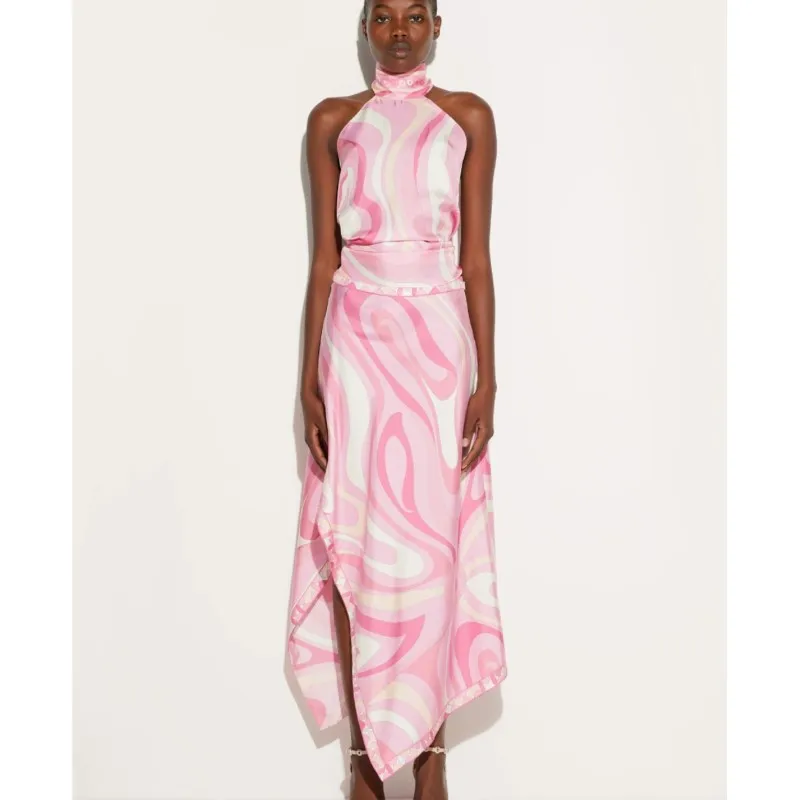 Y2k Fashion Printed Women's Two-piece Set Summer Sexy Hanging Neck Backless Design Top+half Skirt Suit Ladies Beach Party Outfit
