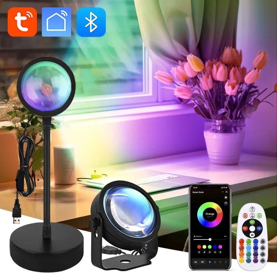 Tuya Smart Sunset Lamp Night Light Sunset Projector Smart Life APP Remote Led Lights For Photography Selfie Party Decoration