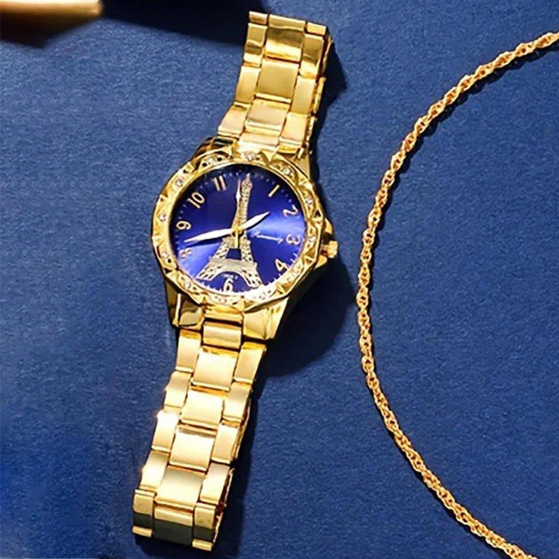 سلسلة فاخرة أنيقة للنساء، مجموعة أزياء باريس الماسية كوارتز للنساء، سوار من خليط معدني