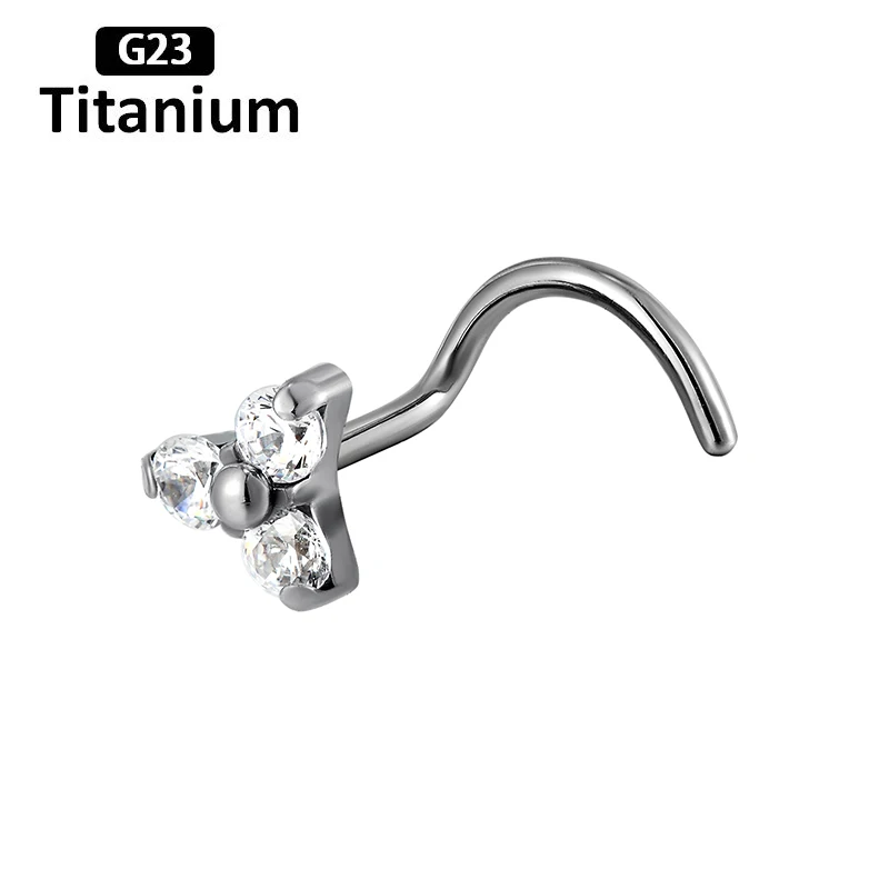 

1PS G23 Titanium Pointed Nose Rings Winding Hooks Bar CZ Triangular 20G Lip Piercing For Women Tragus Lobe Body Jewelry Earrings