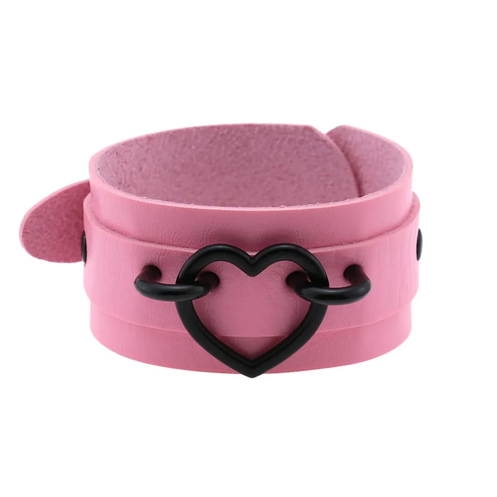 Harajuku Punk individualidad Simple exagerada baile callejero corazón de melocotón pulsera de cuero PU de dos pisos pulsera de manos