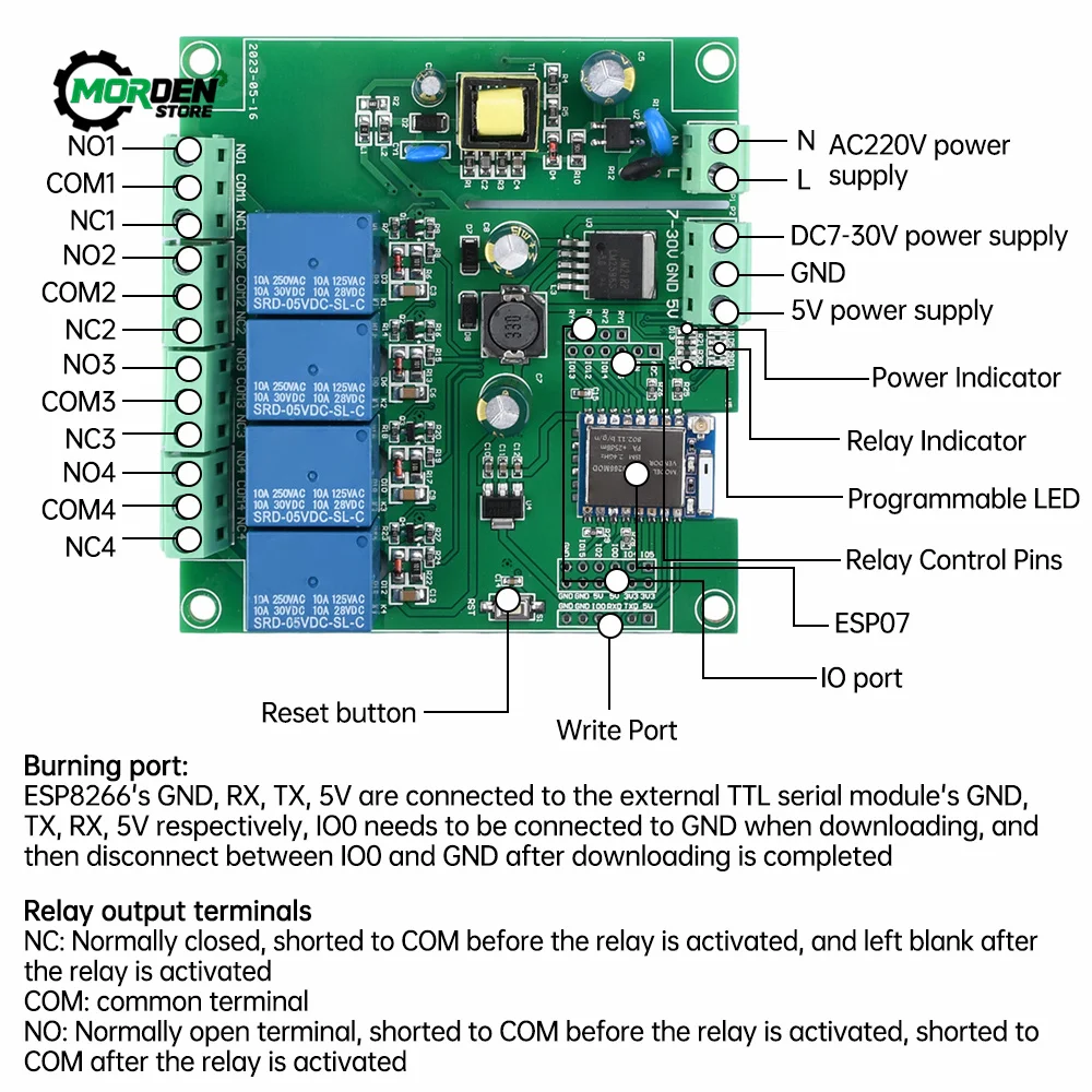 1/2/4/8 Channel ESP-07  WIFI Bluetooth-compatible BLE Relay AC90-250V/DC5-30V ESP32-WROOM Development Board Power Supply