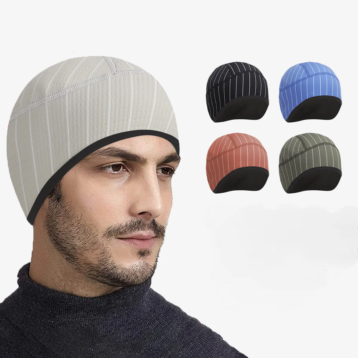 Warm Fleece Winter Watch Skull Cap Men Fashion Striped Beanie Hat Windproof Unisex Outdoor Skiing Bicycle Cycling Running Cap