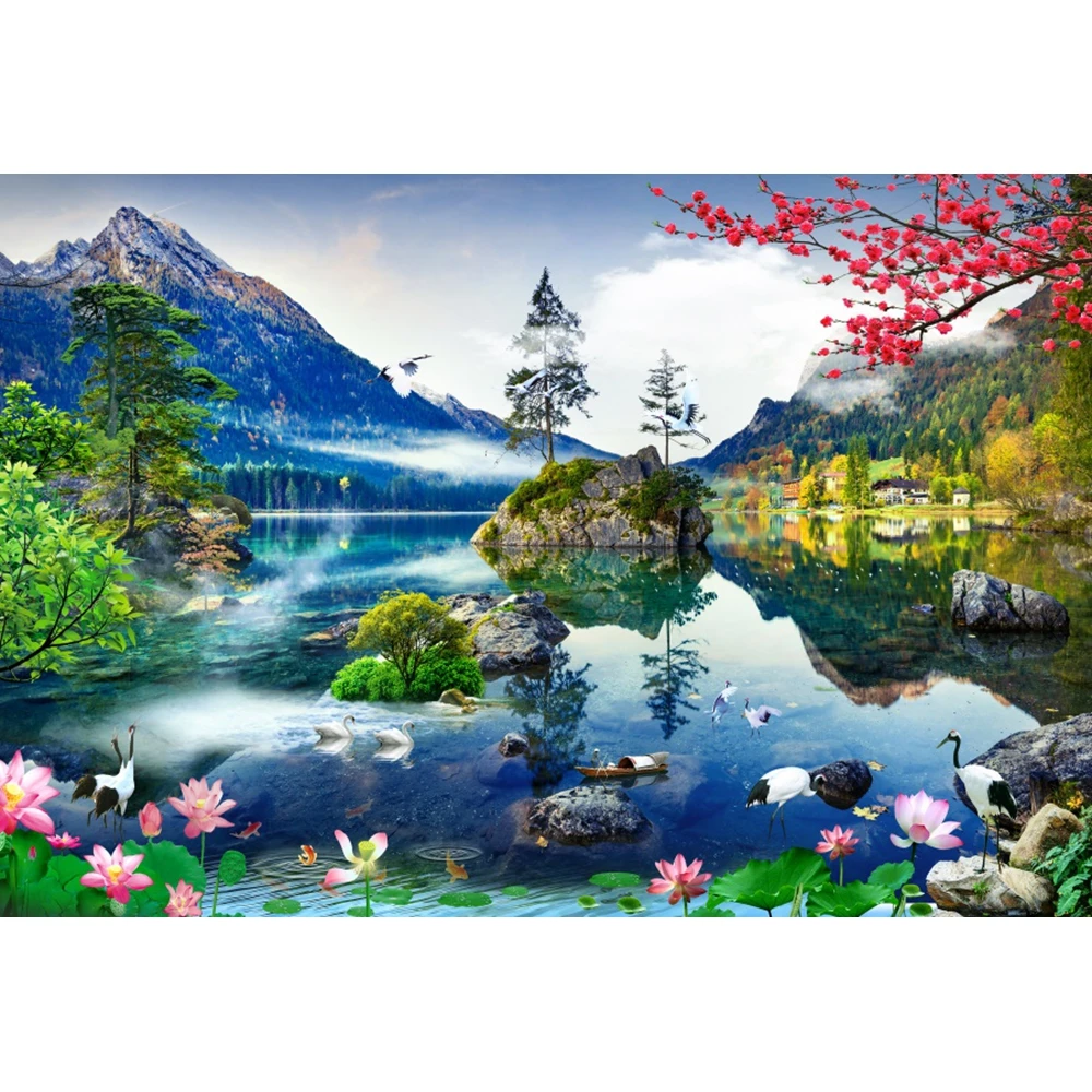 Spring Nature Scenery Waterfall Landscape Photography Backdrops Mountain Forest Room Decor Photographic Background Photo Studio