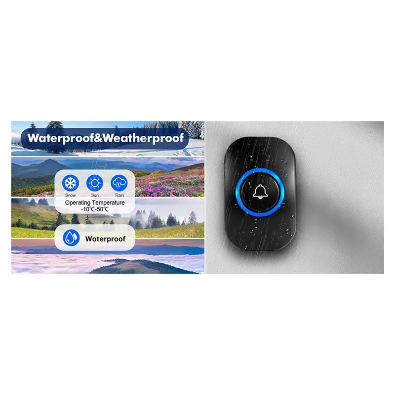 【CRAFTSMANSHIP 】IP55 جرس باب مقاوم للماء 60 نغمة، 5 مستويات حجم، ضوء فلاش LED، للاستخدام المنزلي محول طاقة الاتحاد الأوروبي #2