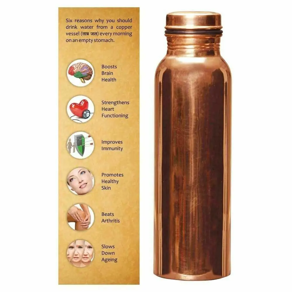 Copper Vaccum Flask Plain Water Bottle 1000ML Smooth Drinking Tumbler Cup 300ML