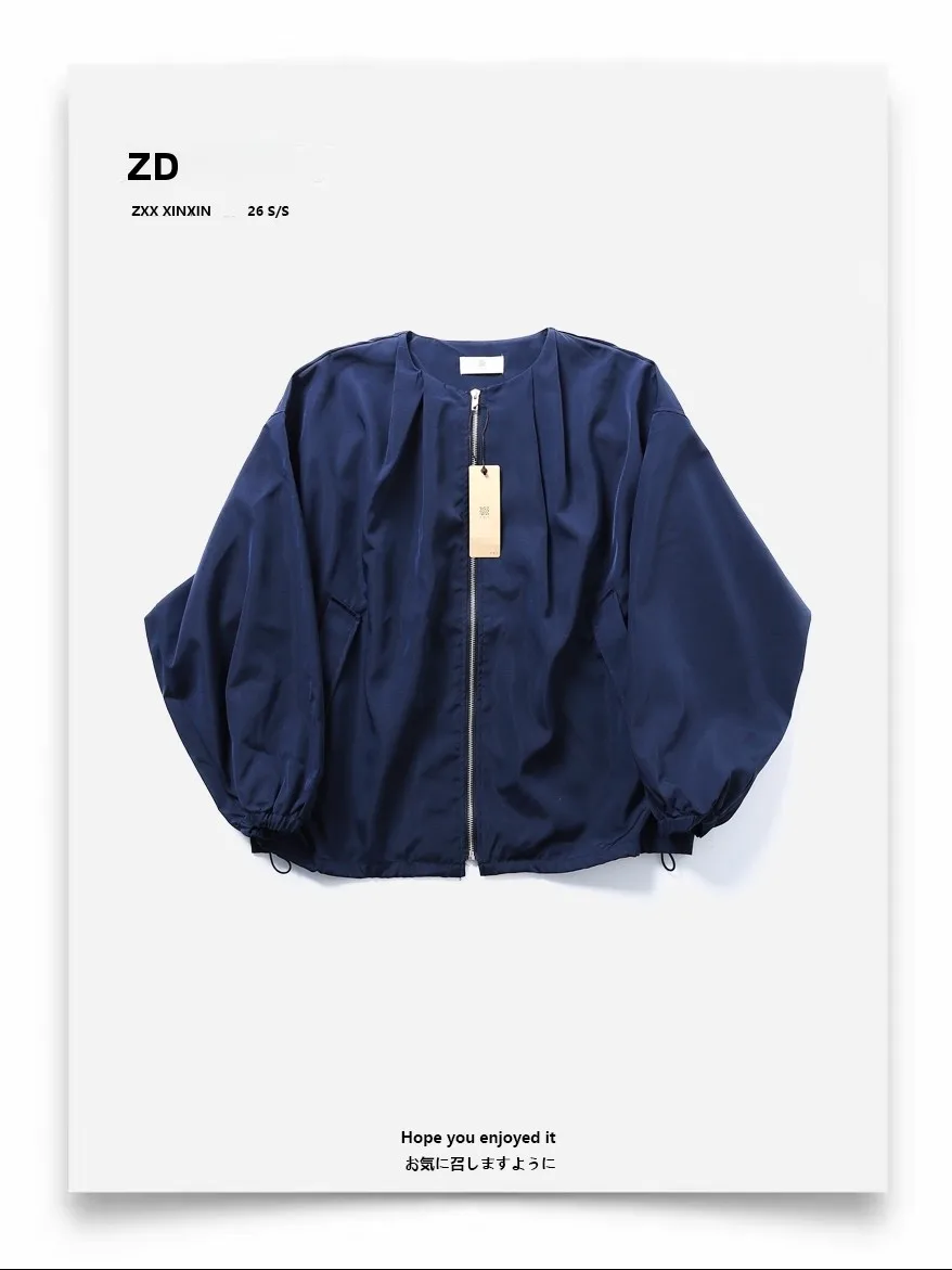 Spring 2026 Women's Zipper round Neck Jacket Retro Windproof Commuter Versatile Top Casual Style Long Sleeve Polyester Fiber