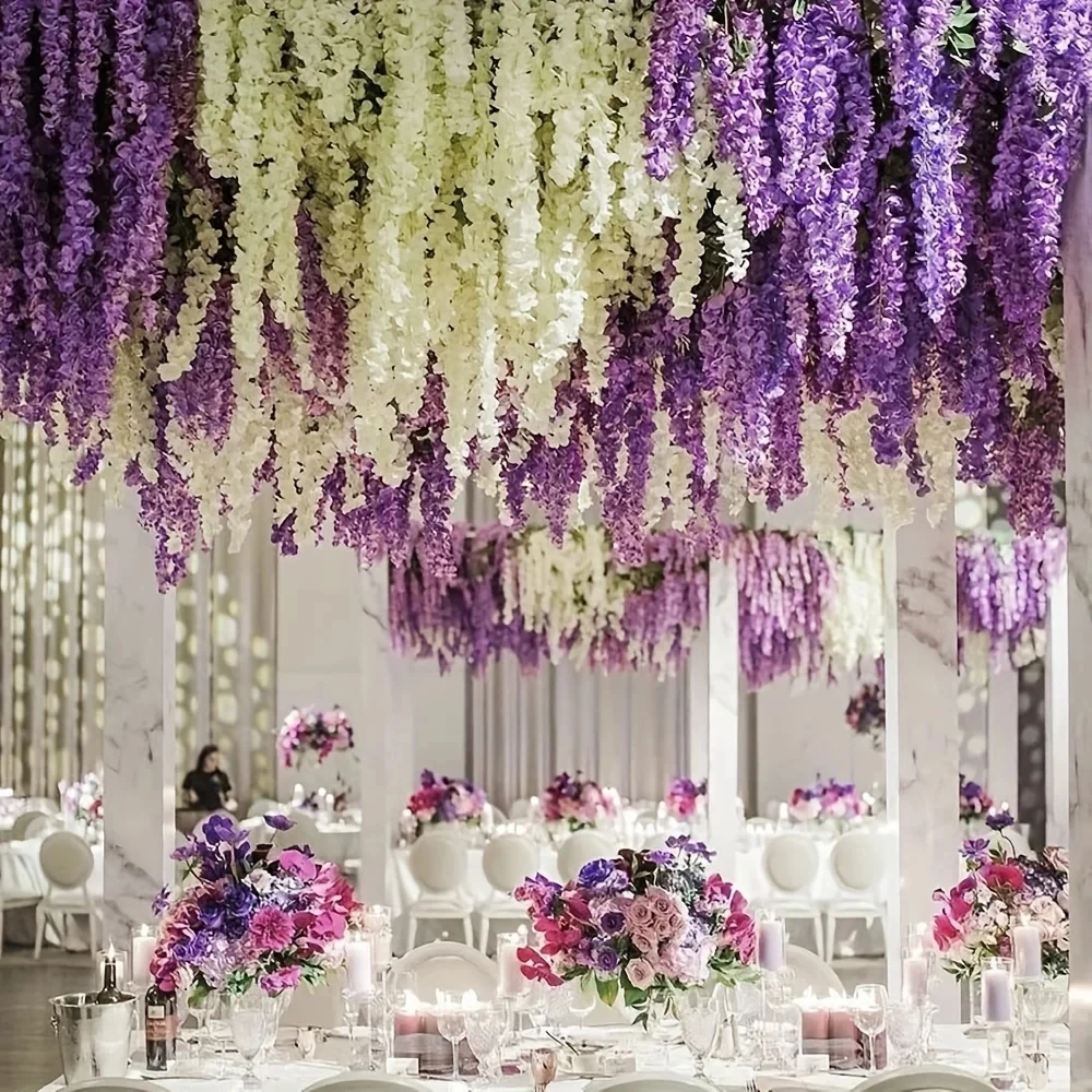 110cm Wisteria Artificial Flower Hanging Garland Vine Flower Ivy Leaf Silk Flowers Home Garden Wedding Decoration Flowers