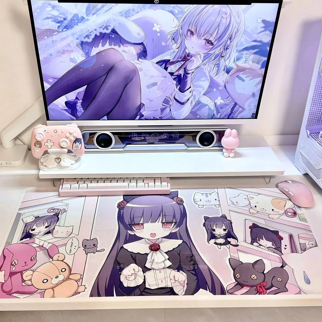 Japan Anime Girl PU Leather Desk Mat Cartoon Y2k Cute Pet Mouse Pad Waterproof Non-Slip Table Mat Kawaii Aesthetic Desktop Pad