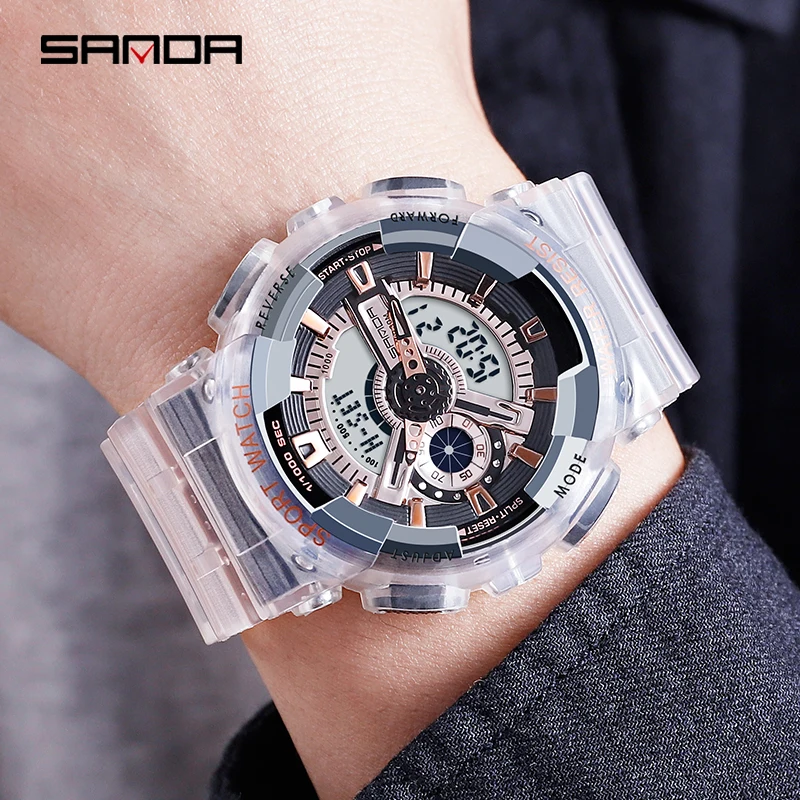 2022 New Fashion Sanda Top Brand Sports Watch Couple Multi-function Waterproof Led Digital Men\'s G Style Relogio Masculino