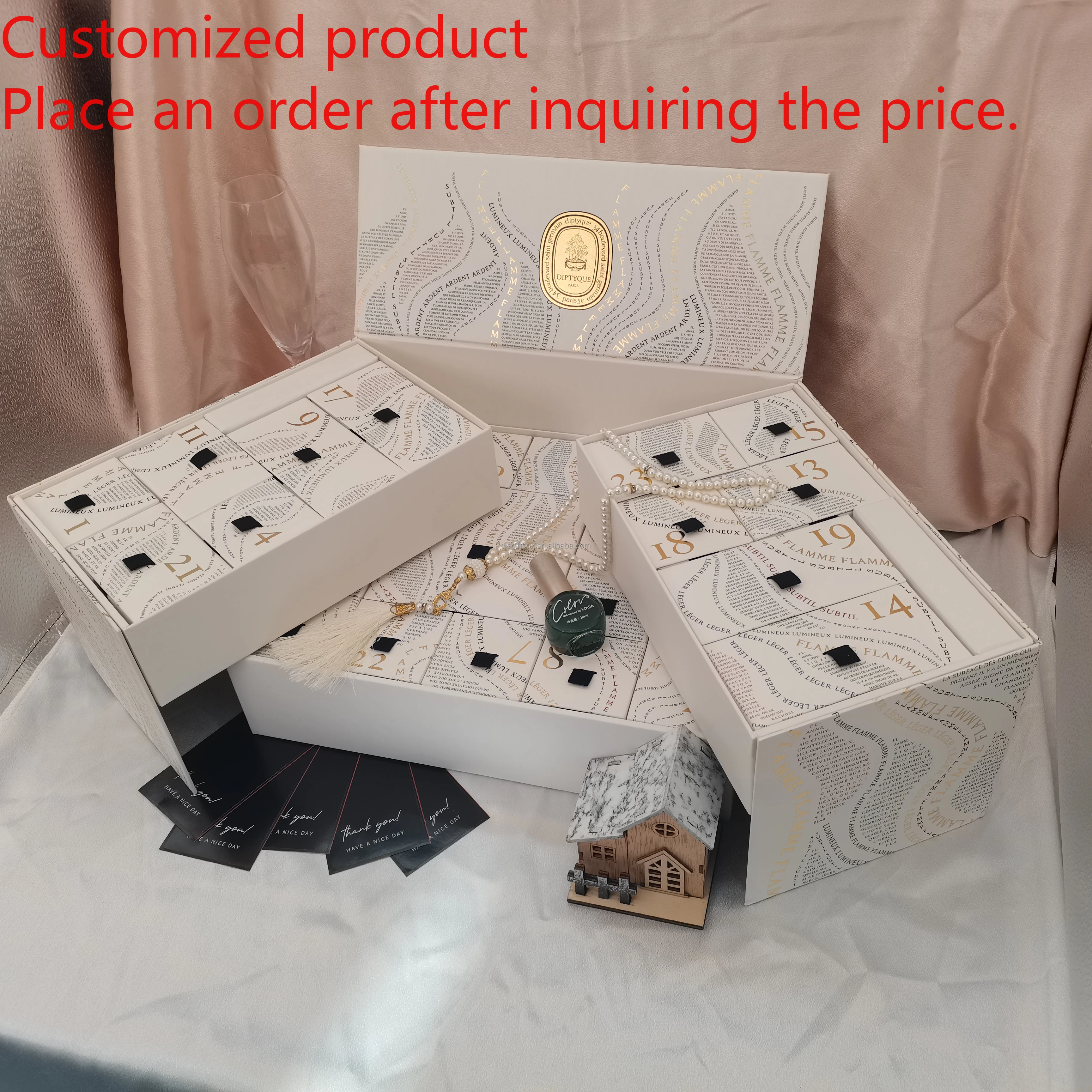 

Customized queryLuxury Beauty Advent Calendar Custom Design Gold Foil Embossing Magnetic Closure Premium Packaging Matt Laminati