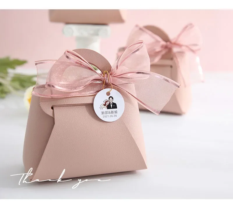 50 Stück verteilte rosa Geschenktüten aus Leder, Hochzeitsbevorzugungsbeutel für Gäste, Mini-Handtasche mit Band, Süßigkeiten-Verpackungsbox, Party-Dekoration – Detail 16