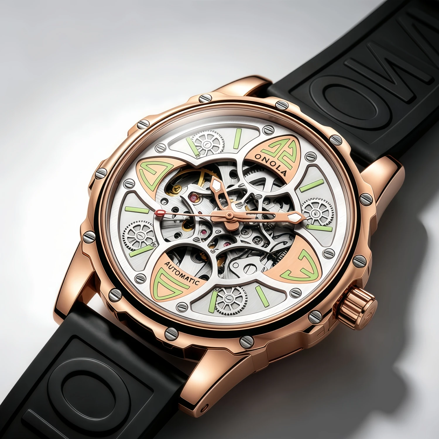 

Men's Watch ONOLA Luxury Fashion High-quality Hollow Full-automatic Mechanical Watches Men Waterproof Silicon Tape Wristwatch