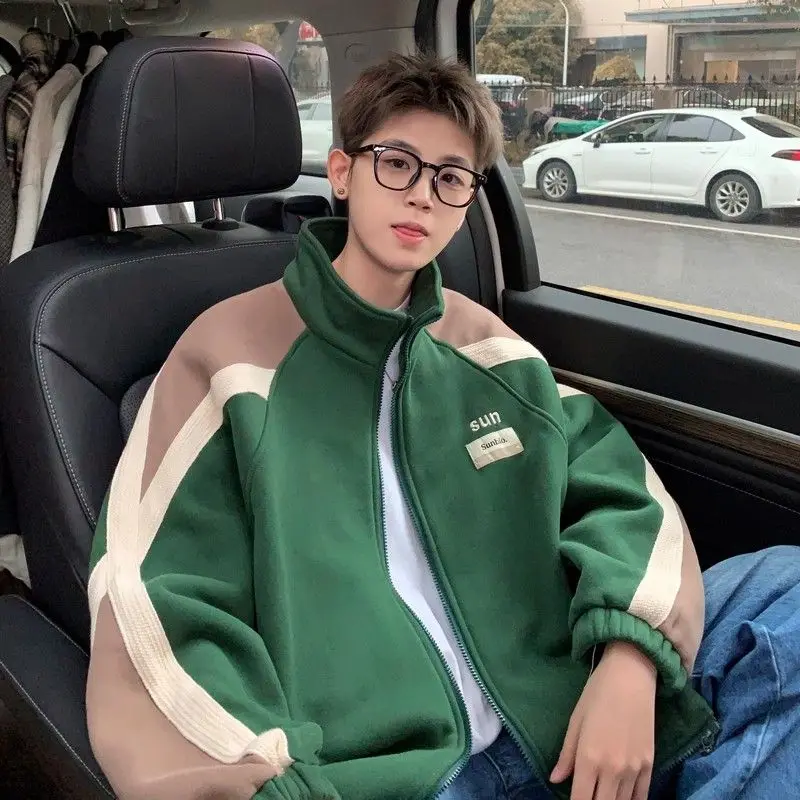 

Мужская осенне-зимняя толстовка-кардиган с капюшоном, повседневная, из полиэстера, в стиле студенческой моды, верхняя одежда