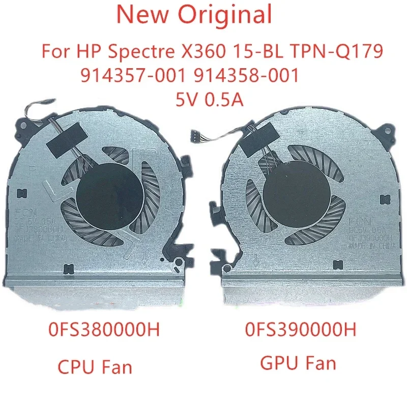 FORNew Original Laptop CPU GPU Cooling Fans For HP Spectre X360 15-BL TPN-Q179 914357 -001 914358 -001 Fan 0FS 390000 H0FS 38000