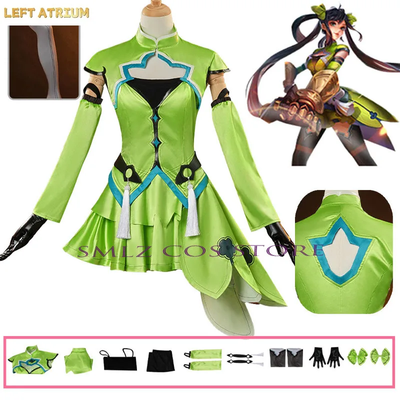 

Lady Sun Cosplay Game Honor Costume Woman Green Dress Full Set Uniform King Role Play Halloween Carnival Party Lady Sun Outfit