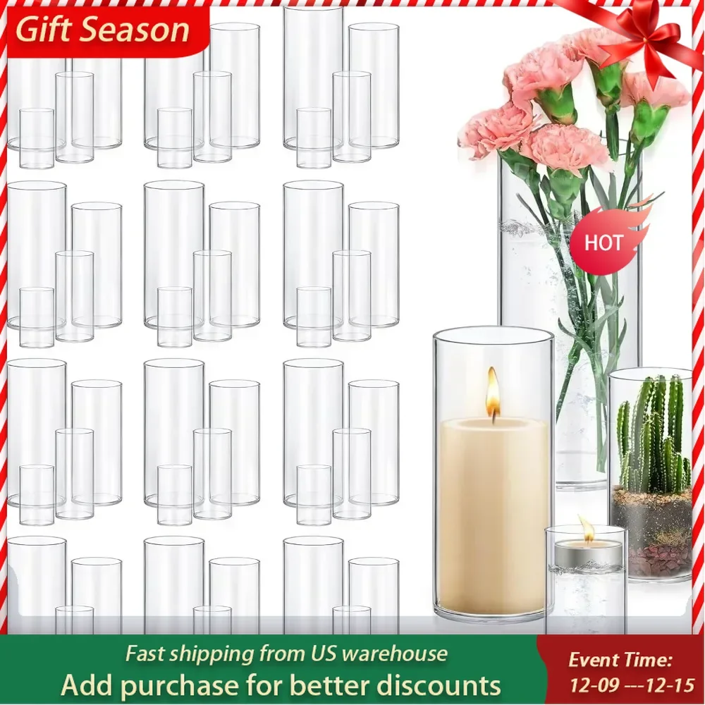 Vase 48 Pack, Glass Cylinder Vases Clear Flower Vase Hurricane Floating Candle Holder for Table Centerpiece Wedding