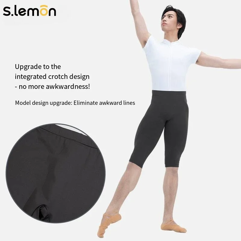 S.lemon Men Dance Shorts,Tight Pants/Leggings Adult Stretchy Quick Dry Gym Fitness Pants for Gymnastics Ballet Dancewear