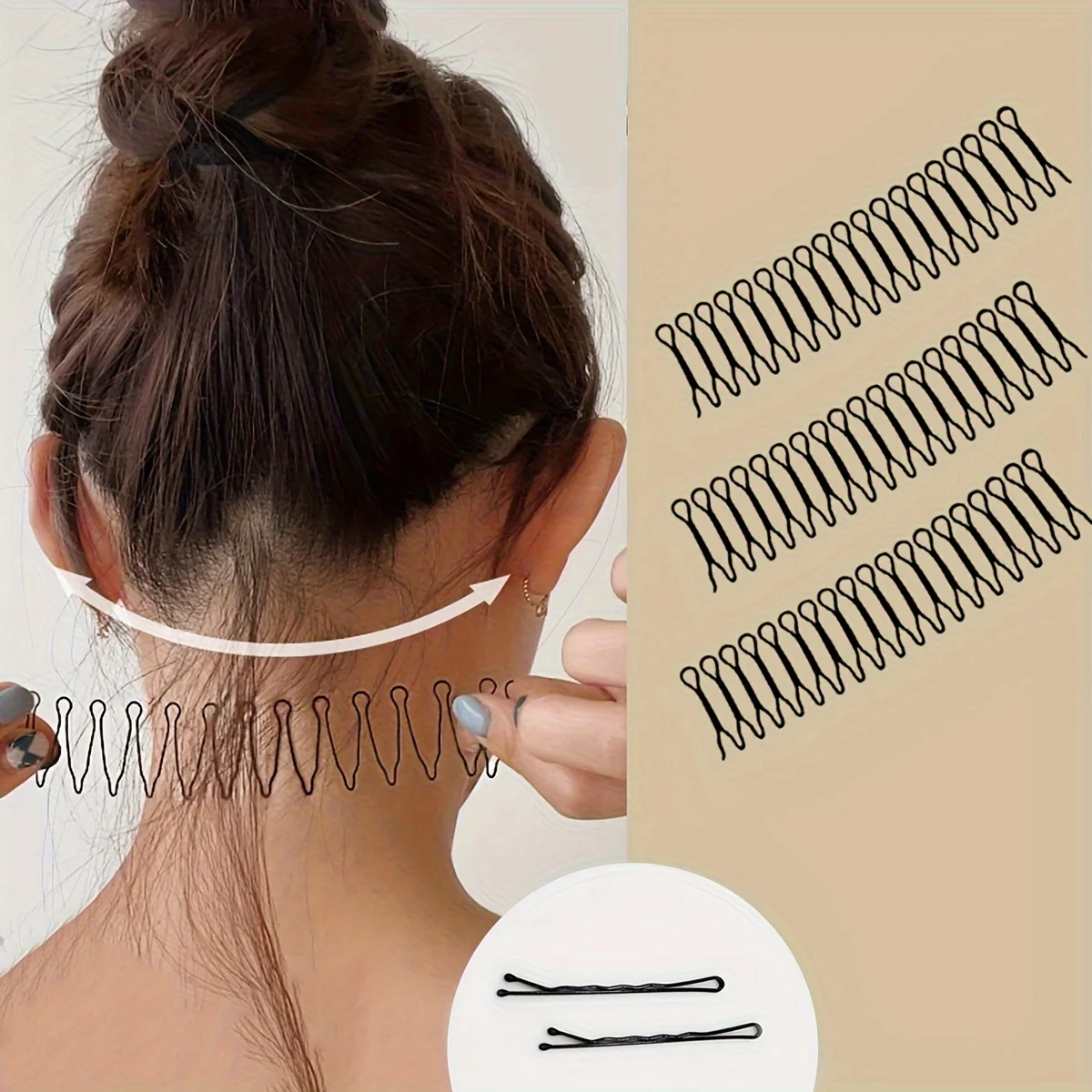 A set of 3 wavy hairpins for bangs fixation, a minimalist and elegant alloy hollow oval