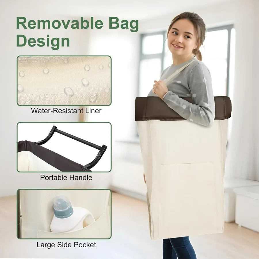 سلة غسيل كبيرة متدحرجة سعة 160 لتر مع عجلات ومقبض تصميم قسمين لسهولة تخزين الملابس ونقل مثالي لـ Bedr #4