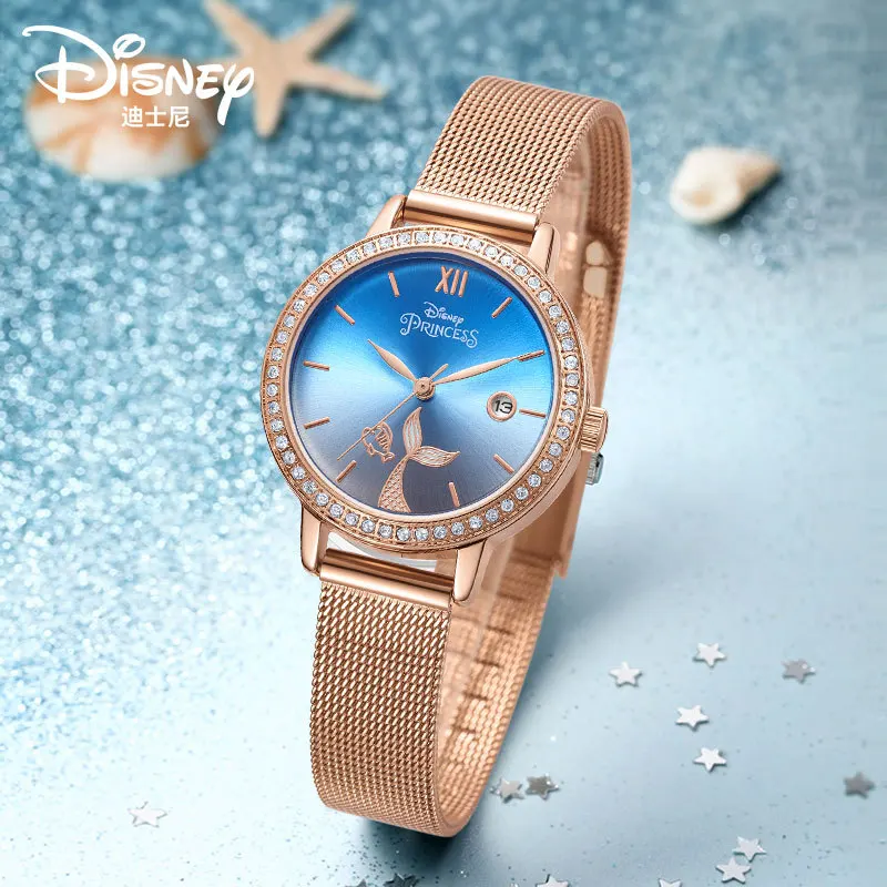 Disney Ladie Watch Ariel Mermaid Princess Junior High School Student Girl Light Luxury Waterproof Quartz Clock Relogio Masculino