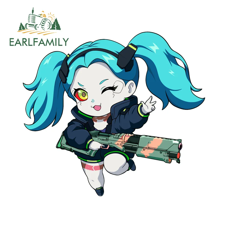

EARLFAMILY Chibi Rubecca Waterproof Car Stickers Cute Anime Girl with Gun Desktop Toolbox Decal Motorcycle Refrigerators Decals
