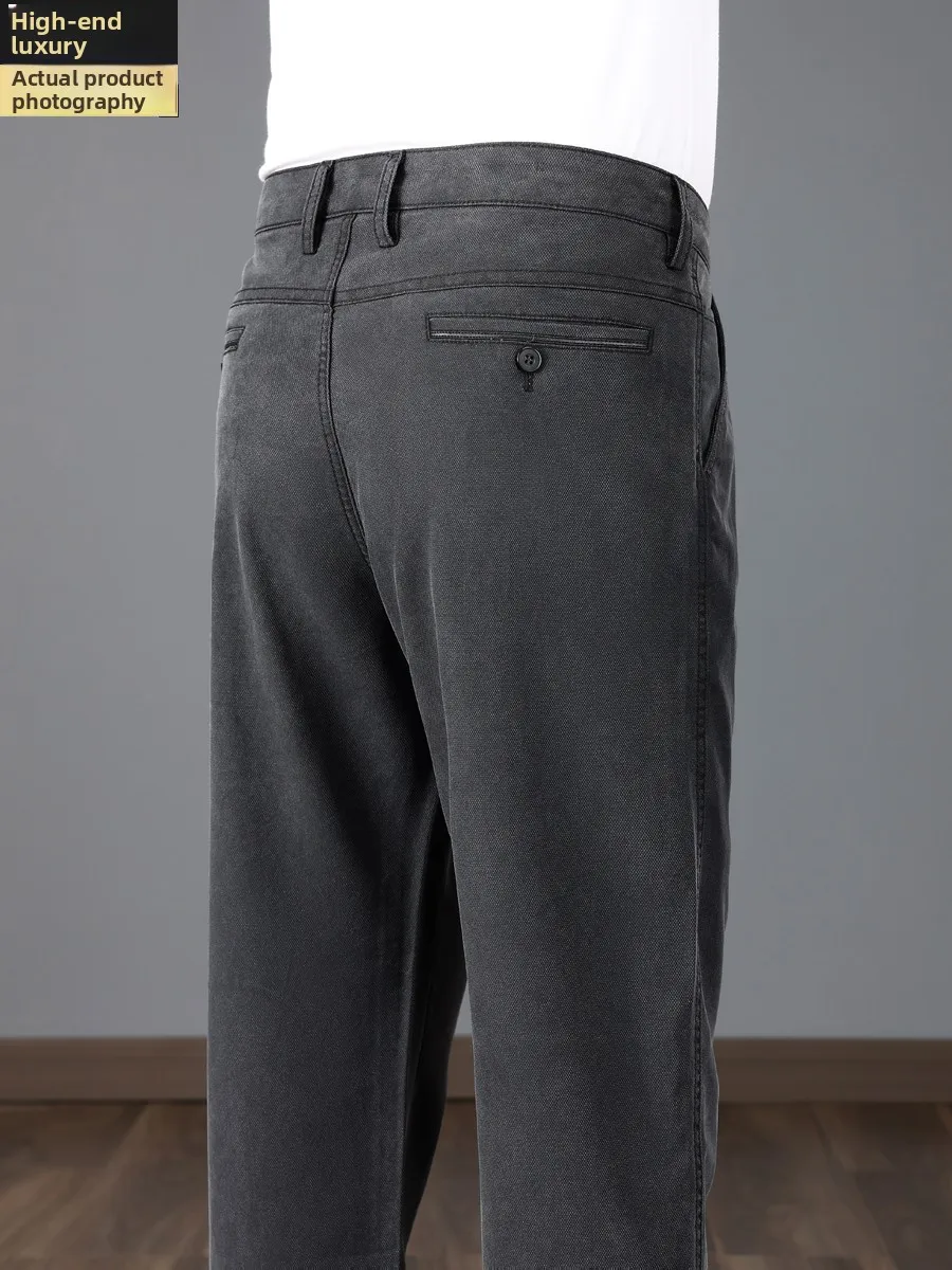 

Мужские повседневные брюки из лиоцелла премиум-класса, свободного прямого кроя, весна-осень, с эластичным поясом, высокой талией, удобные, для делового стиля