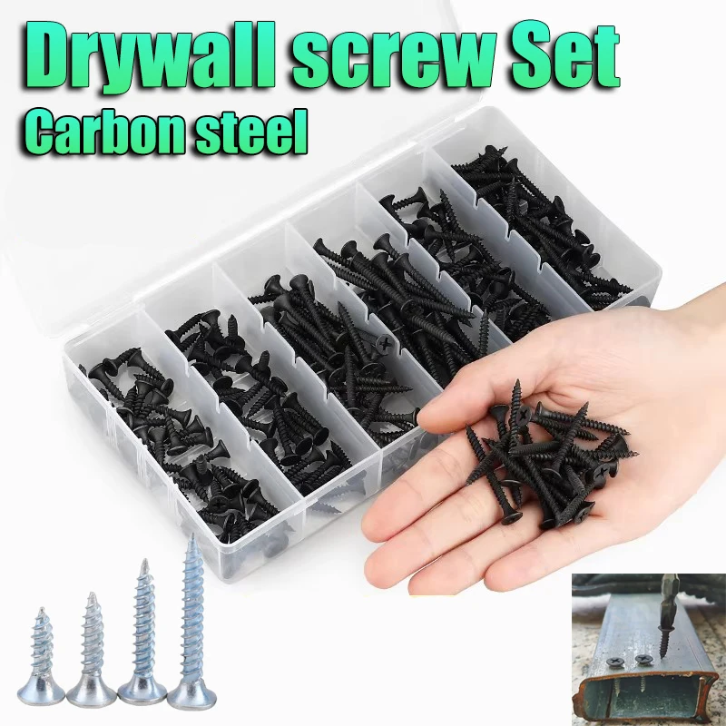 135pcs High Strength M3.5 Dry Wall Nails Set Cross Countersunk Gypsum Board Nails Steel Woodworking Self-tapping Screws Kit