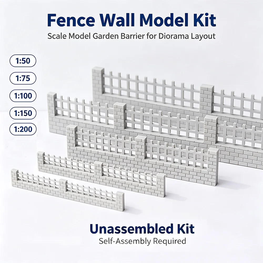 Simulation Scale 1:50-1:200 Fence Wall Model Kit DIY Architectural Sand Table Garden Barrier Railway Layout Railing Diorama 3Set
