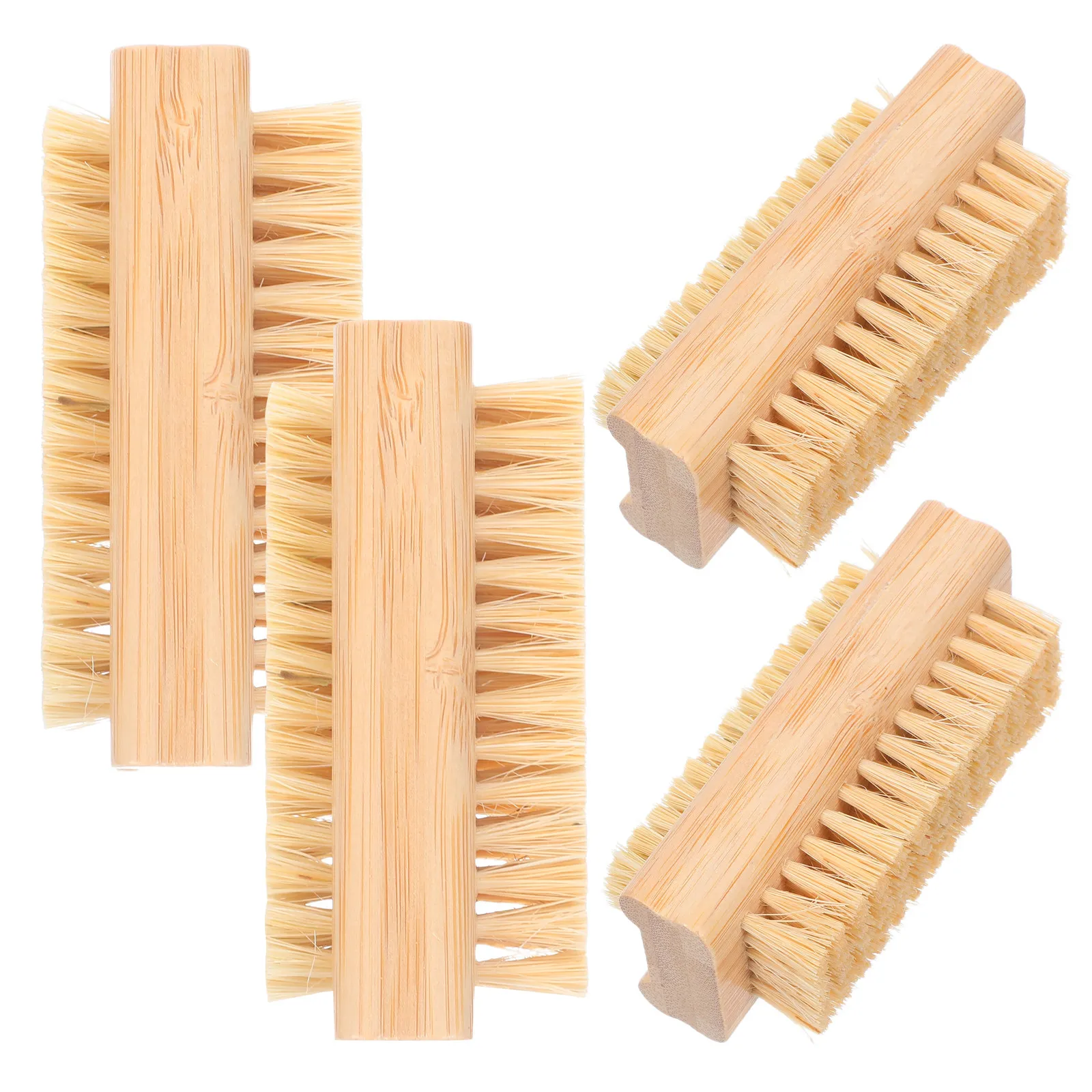 4Pcs Bamboo Nail Brush Set Dual Sided Manicure Tool Soft Stiff Bristles for Fingernails Toes Under Nail Cleaning Portable Salon