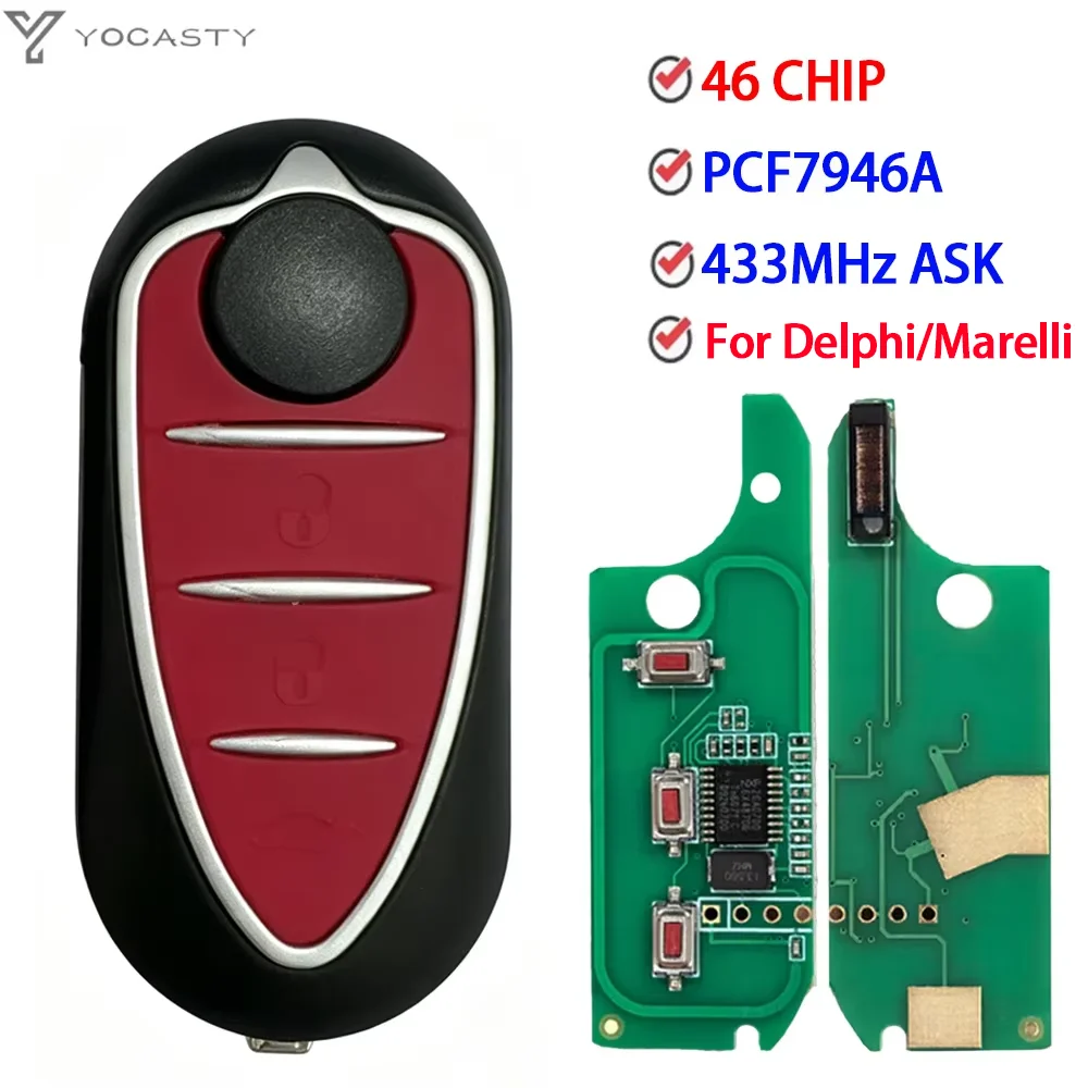 YOCASTY ID46 Chip 433MHz ForDelphi/Marelli BSI Flip Car Remote Key For Alfa Romeo 147 159 Mito GTA 2008-2015 Giulietta 2010-2016