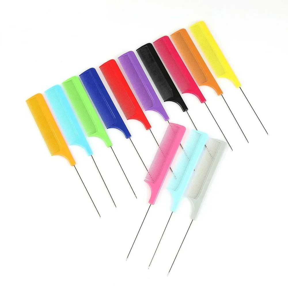 Fashion Colorful Fine-tooth Comb Metal Pin Anti-static Hair Style Rat Tail Comb Hair Styling Beauty Tools Styling Tools