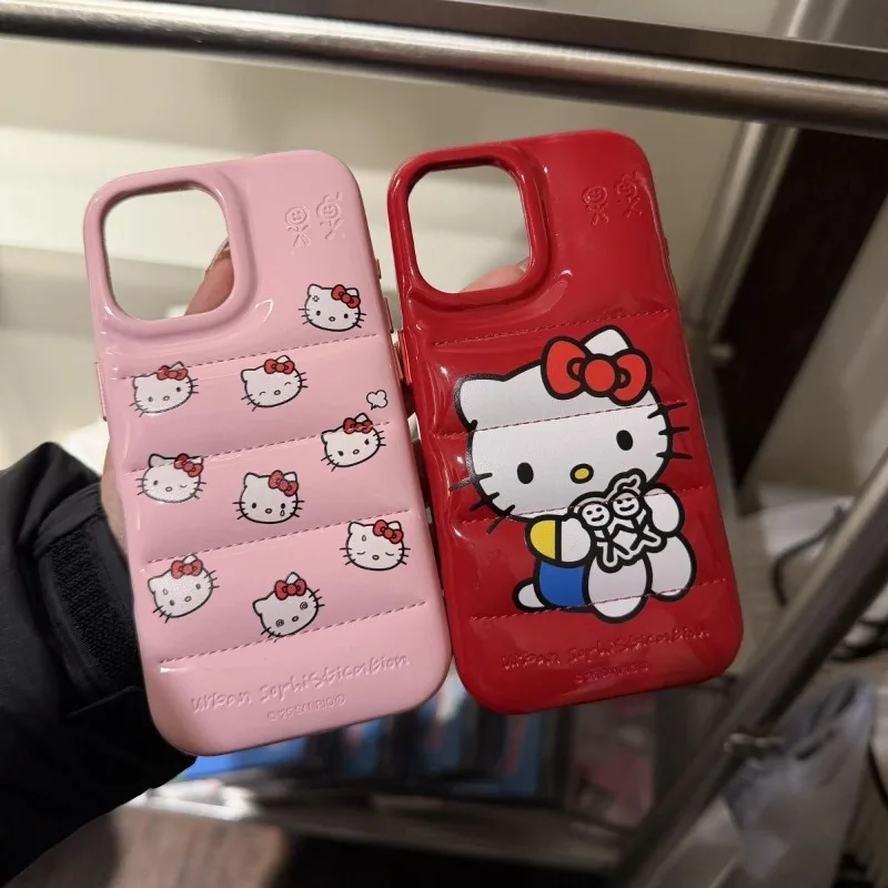 Kawaii Official  Hello Cute Kitty Leather Style for IPhone Case Cute Kawaii Cartoon Kitty Print Solid Design Birthday Present