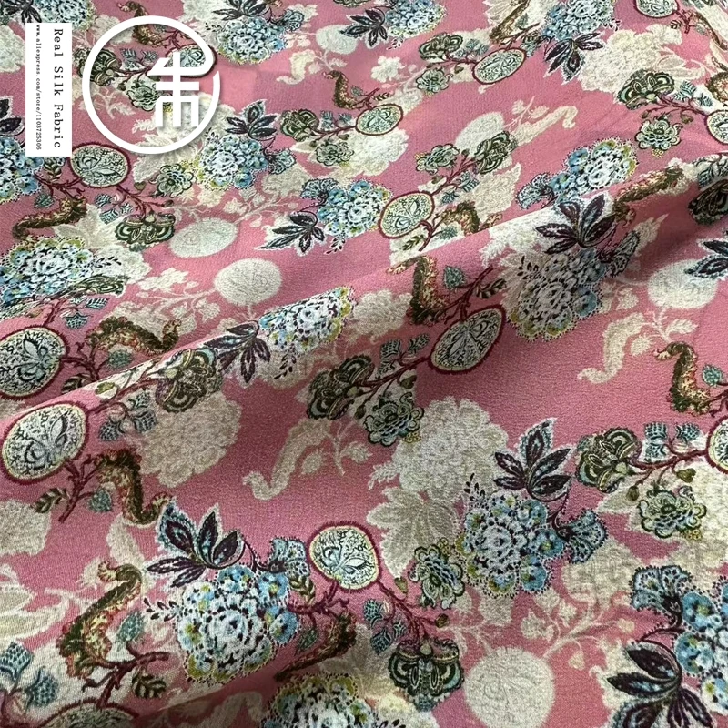 High Quality Small Floral Silk 100% Real Silk Designer Crepe De Chine Fabric Dress Clothing Fabric Non-Elastic Thin Breathable