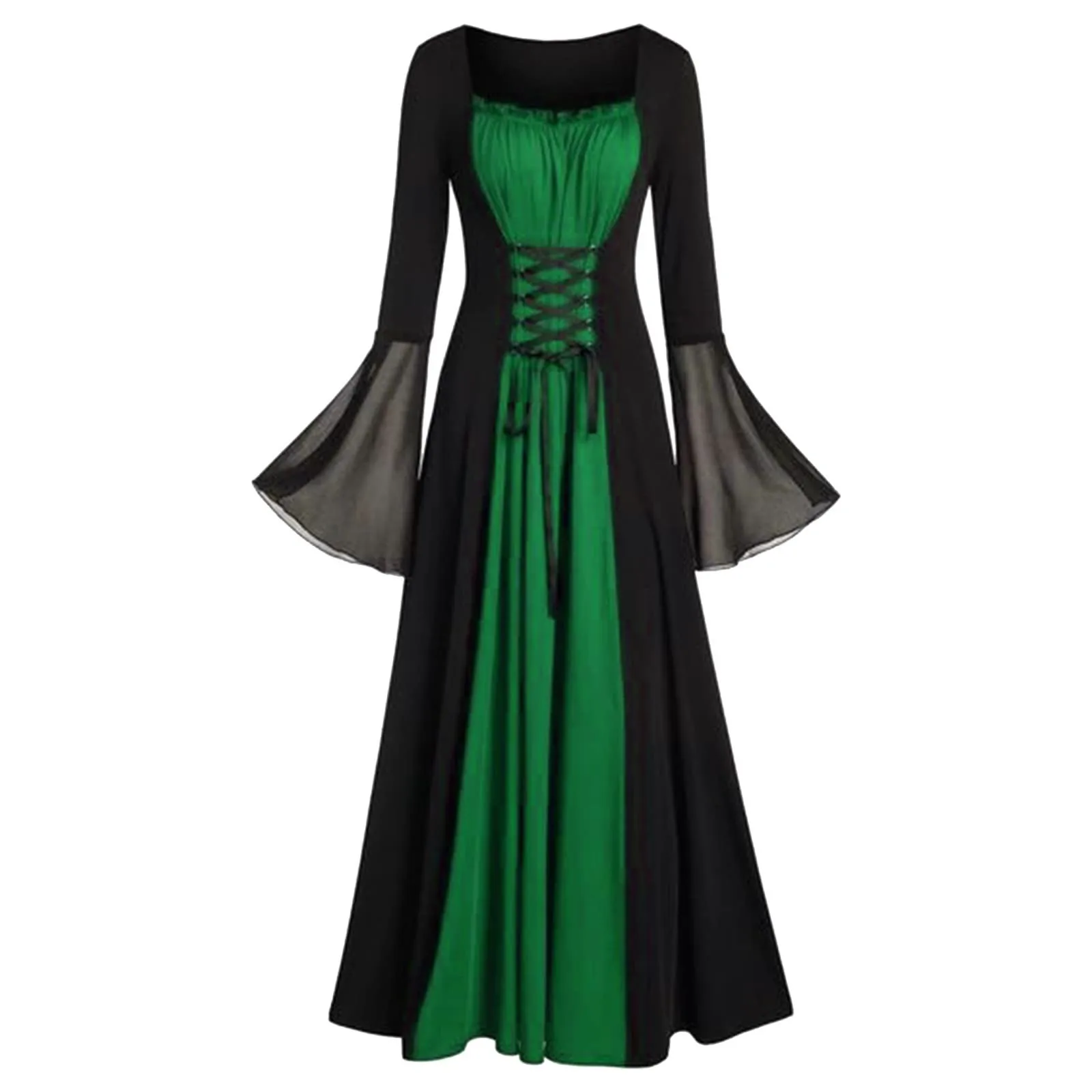 Plus Size Damen Mittelalter Gothic Kapuzen Maxikleid Viktorianisch Party Formelles Kleid Renaissance Steampunk Hexe Halloween Cosplay