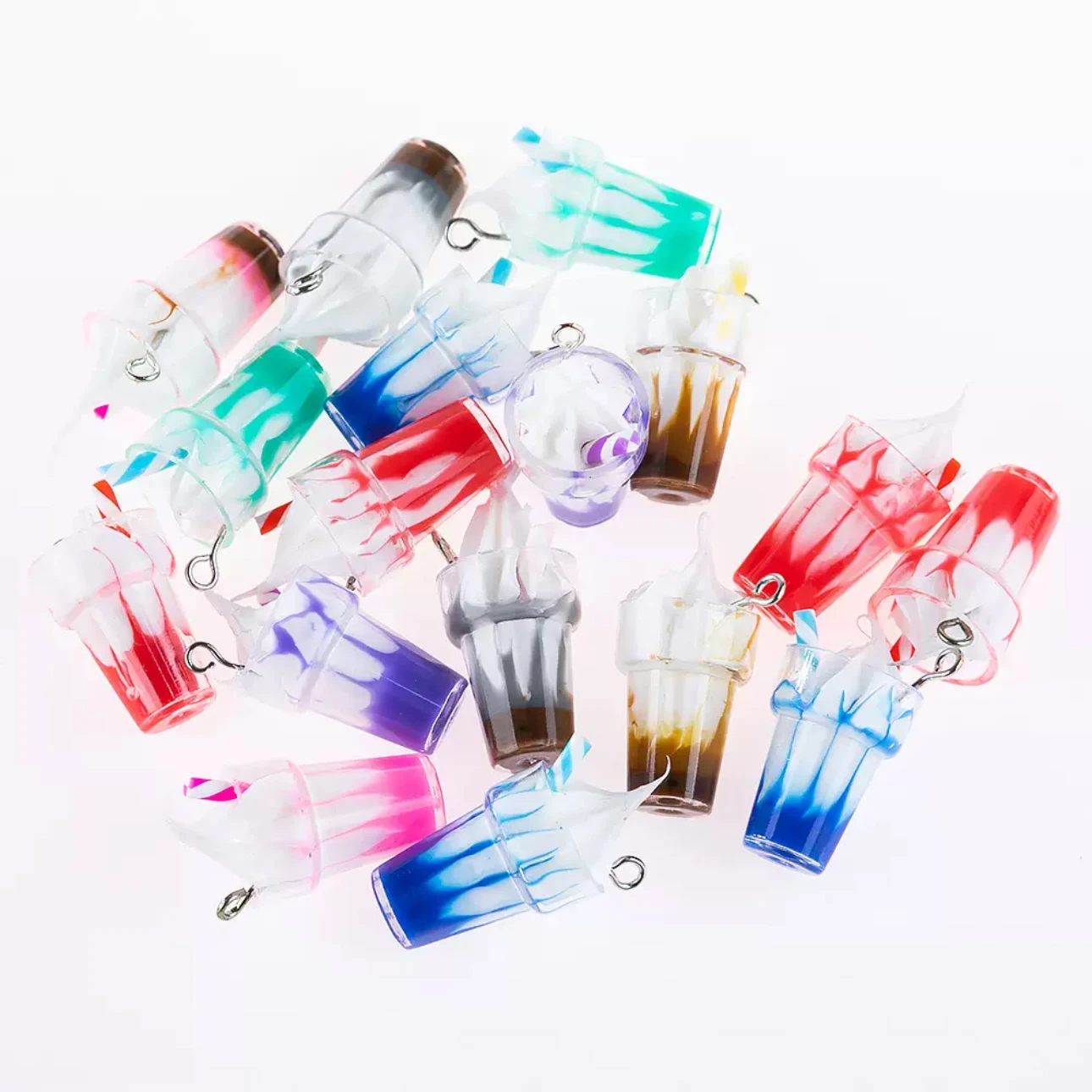 10PCS Simulation Food Resin Milk Tea Cup Plastic Cup Pendant Ice Cream Keychain Charm Earrings Decoration DIY Accessories