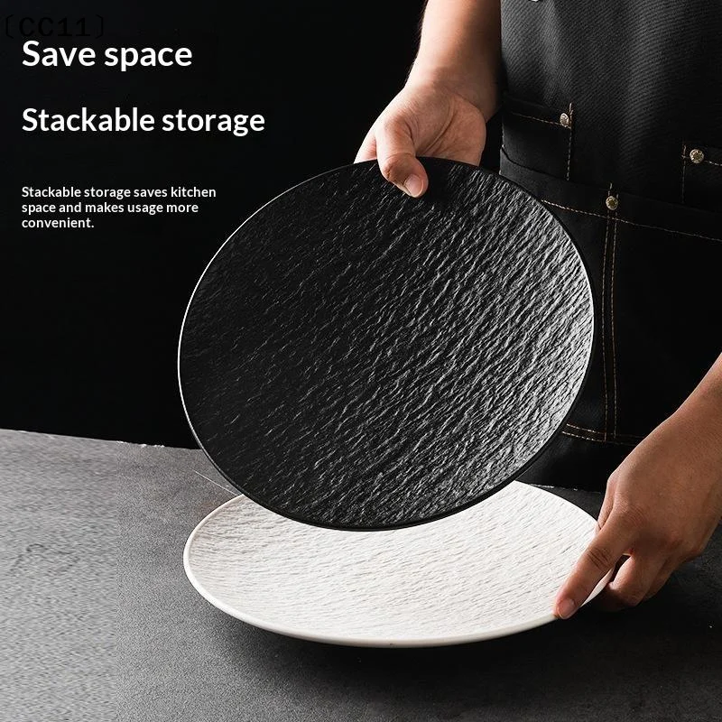 Plastic Dinner Plates With Stone Textured Surface Smooth Burr Free Edge For Home Kitchen Restaurant Steak Pasta Serving〔CC11〕