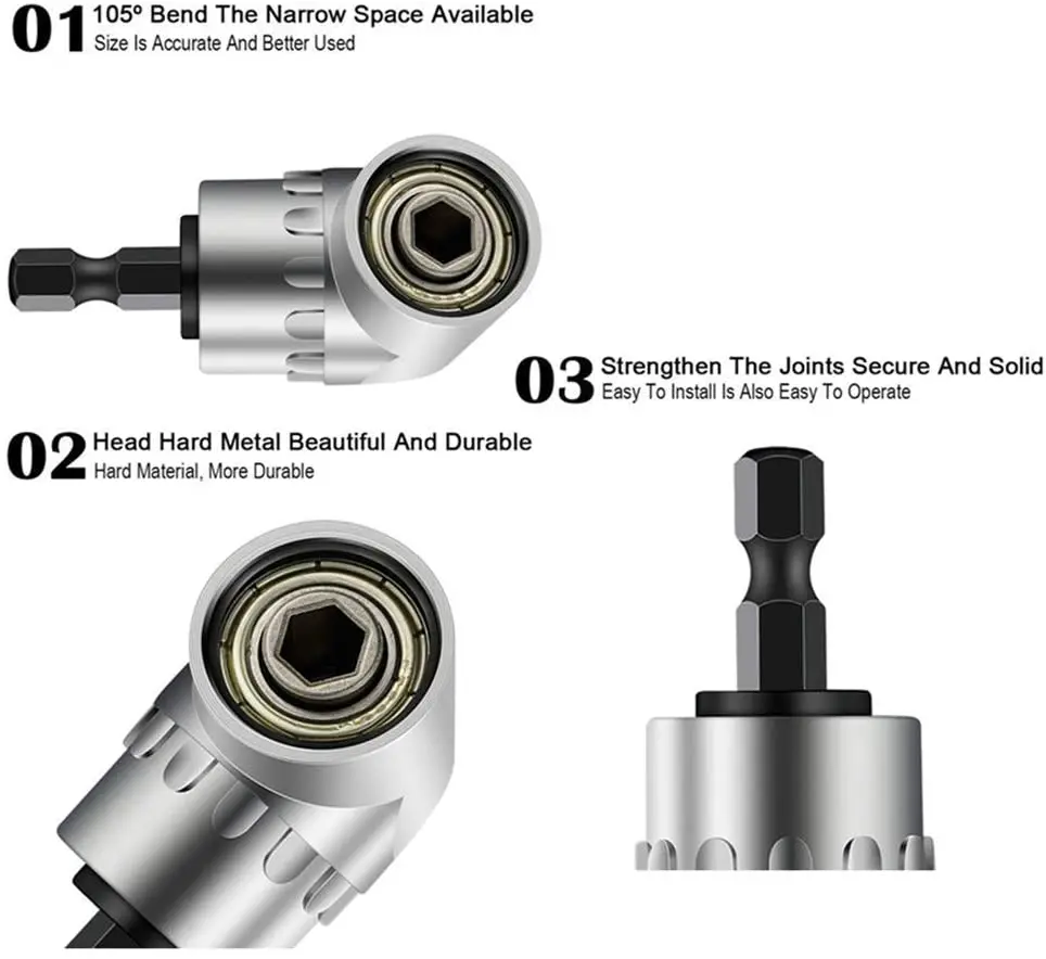 3Pcs 1/4 3/8 1/2 "อะแดปเตอร์ซ็อกเก็ต Universal 105องศาไขควงขวาเจาะ Hex Bit Socket Impact เกรด driver Extension