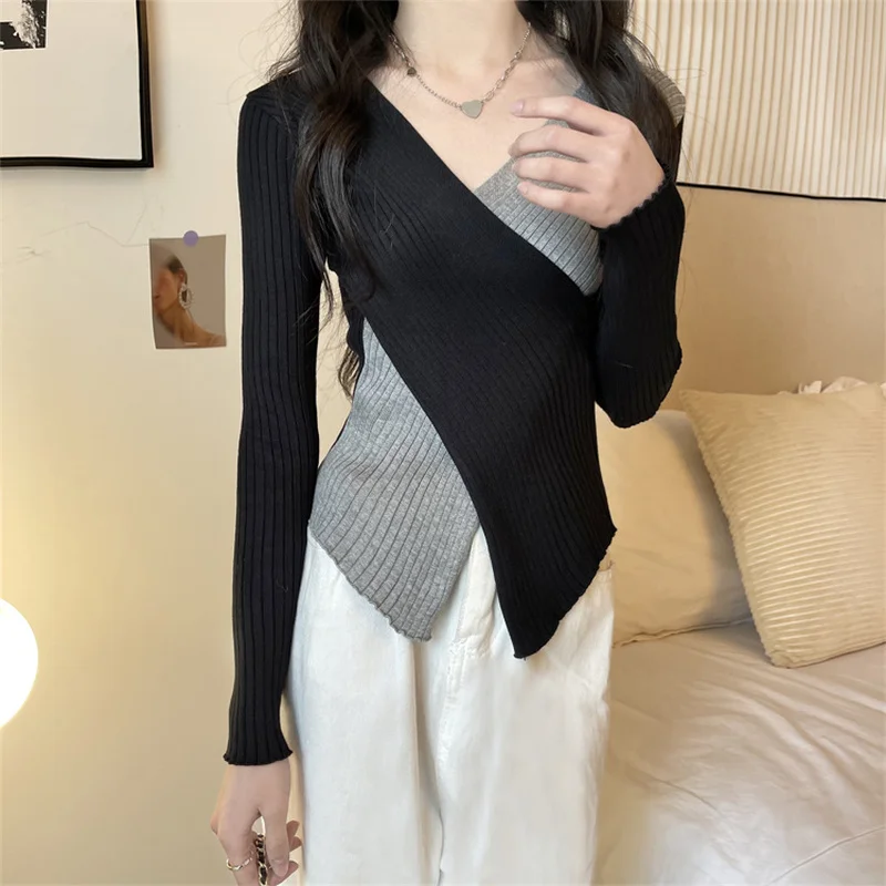 Pullovers Women V-neck Sexy Slim Elegant Criss-cross Spring Inside Fashion Korean Ins Hot Sale Female Vintage Daily Hipster Cozy