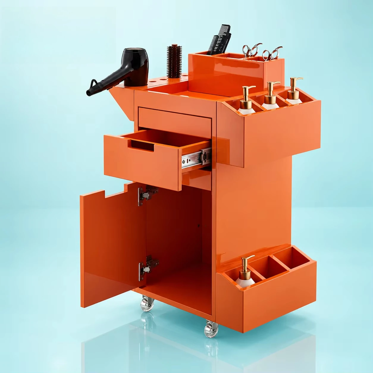 Professional Salon Trolley, Heavy-Duty 4-Wheel Hair Stylist Cart, Drawers, Cabinet, Tool Holders, Storage Organizer