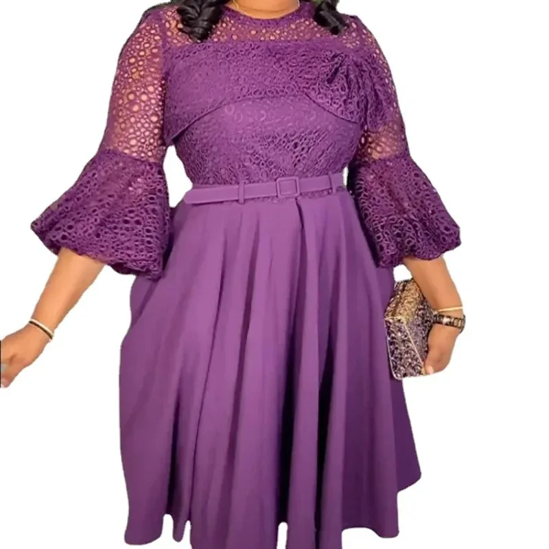 

Africa Clothing African Wedding Party Dresses for Women Spring Elegant Africa 3/4 Sleeve Polyester Lace Evening Midi Dress Gowns
