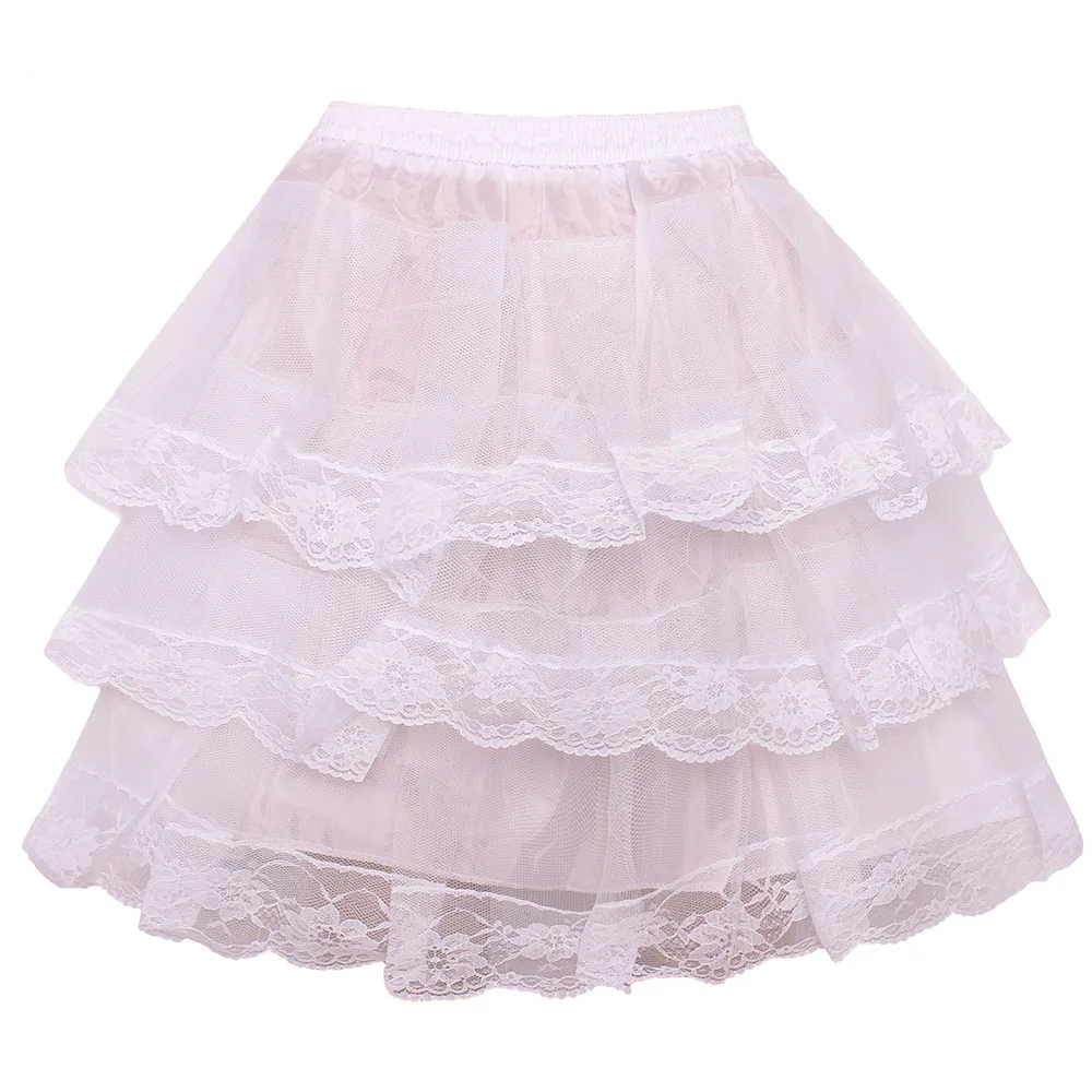 Rok Pendek Lolita Rok 3 Lapisan Renda Tepi Hitam Putih Crinoline Underskirt Ayunan Gaun Pendek