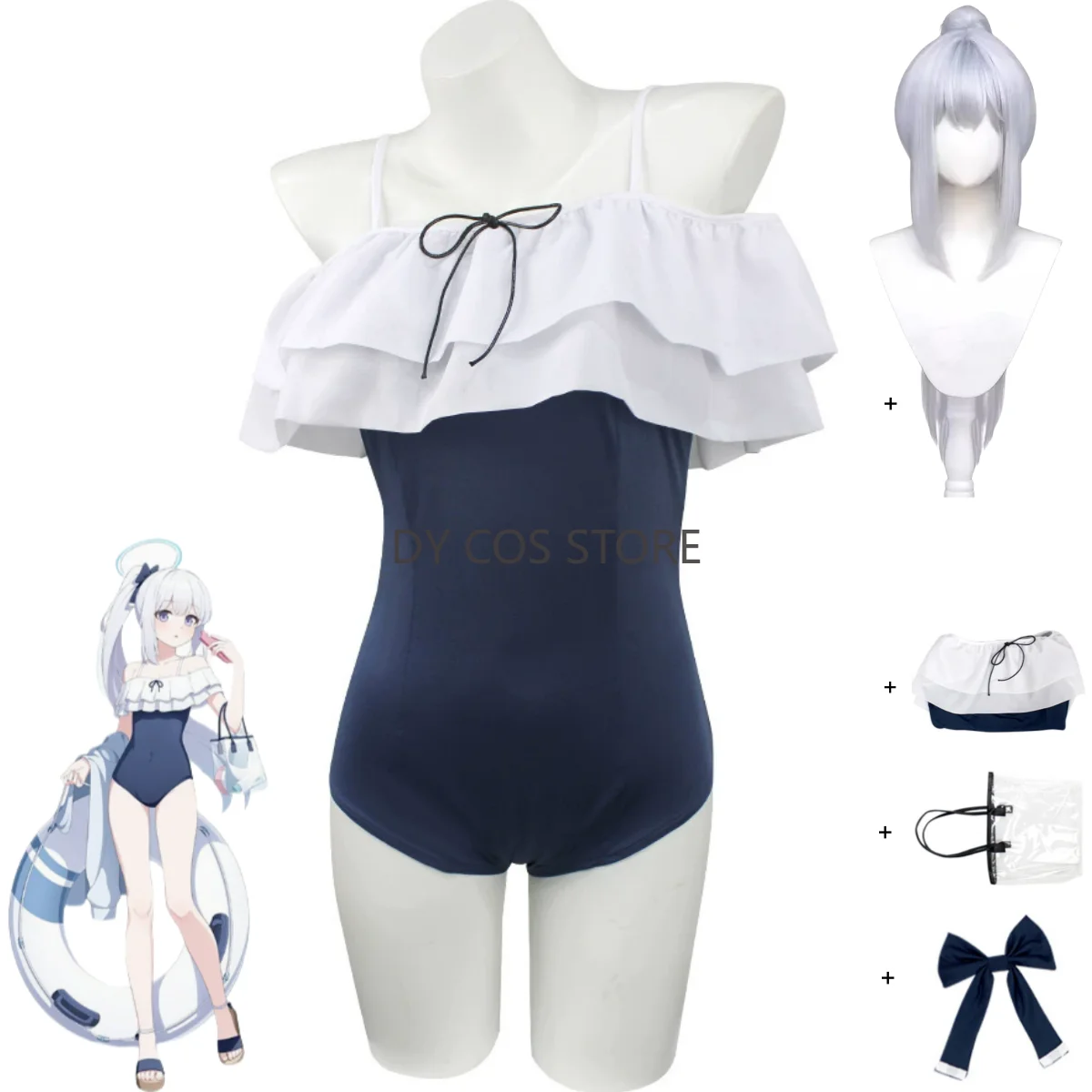 

Game The Animation Blue Archive Tsukiyuki Miyako Cosplay Costume Summer Bikini Jumpsuit Wig Woman Sexy Swimsuit Beach Party Suit