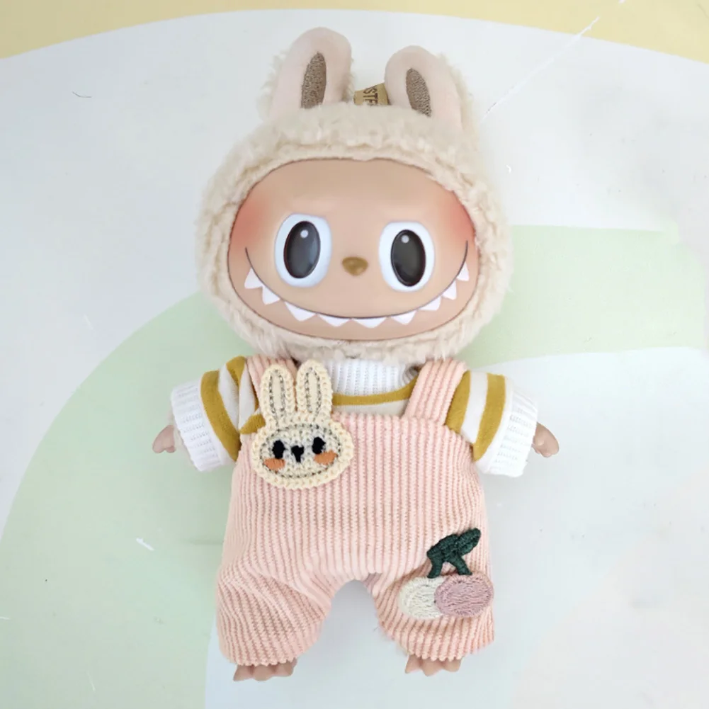 17cm Mini Plush Doll\'S Clothes Outfit Accessories For Korea Kpop Exo Labubu Idol Dolls Corduroy overalls T-shirt Clothing Gift